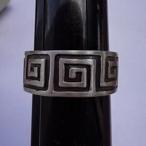 𝅺SILVER 925 GREEK KEY WIDE RING SIZE US 7.75